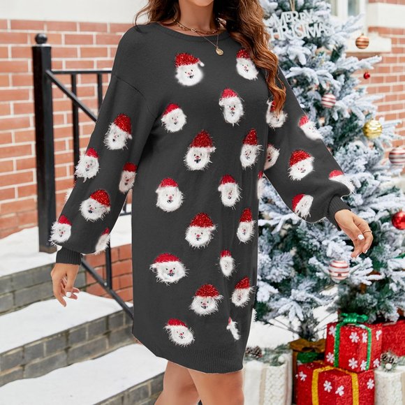 Round Neck Dropped Shoulder Sweater Dress - Picture 1 of 7